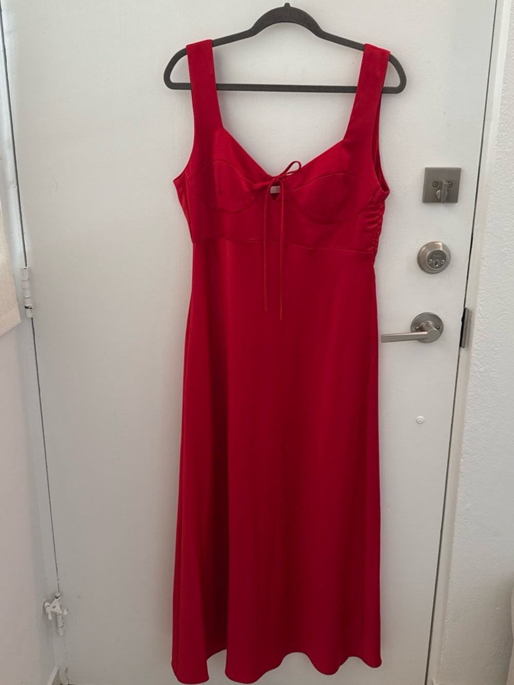 Wayf Red Satin-Effect Slip Dress with Bust Tie